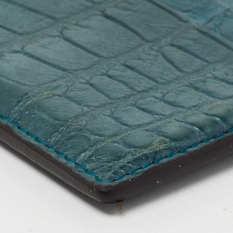 Pre Owned Gucci Teal Alligator Card Holder