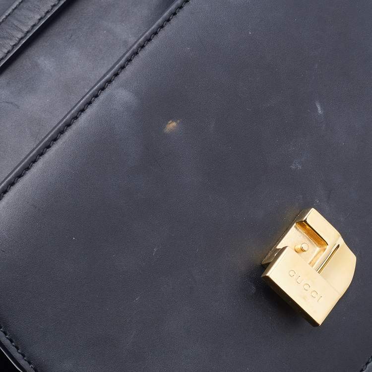 Pre Owned Gucci Black Leather Mini Web Chain Sylvie Top Handle Bag