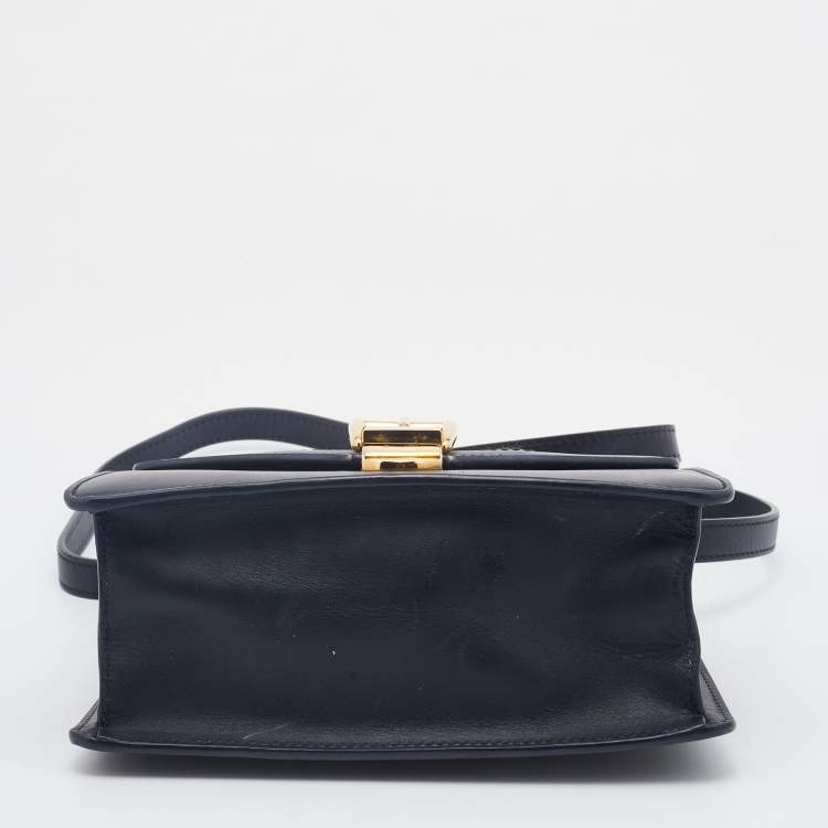 Pre Owned Gucci Black Leather Mini Web Chain Sylvie Top Handle Bag
