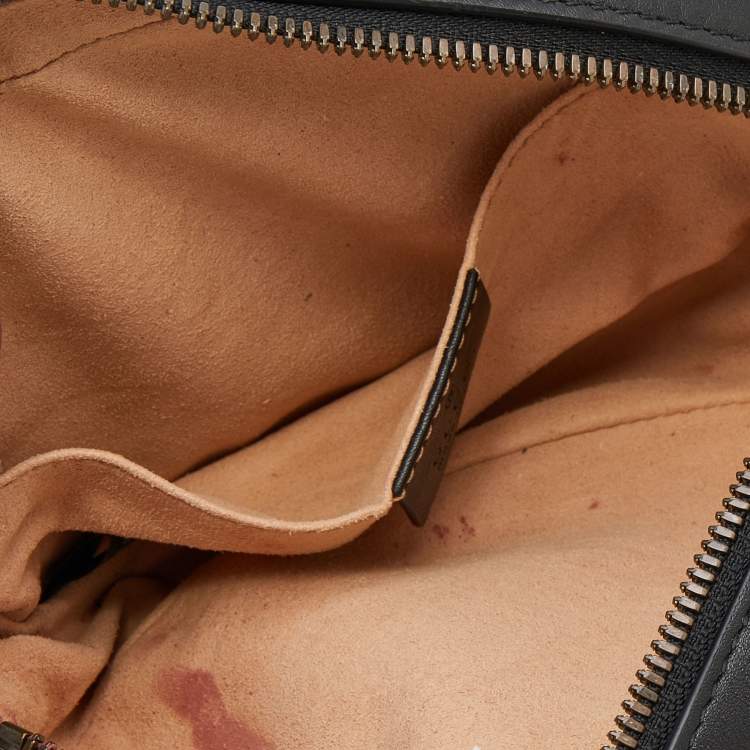 Pre Owned Gucci Black Matelassé Leather GG Marmont Belt Bag