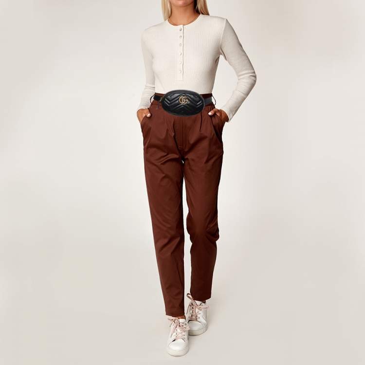 Pre Owned Gucci Black Matelassé Leather GG Marmont Belt Bag