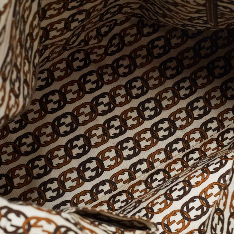 Pre Owned Gucci Beige/Gold GG Canvas And Leather Princy Tote 