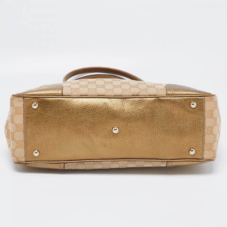 Pre Owned Gucci Beige/Gold GG Canvas And Leather Princy Tote 
