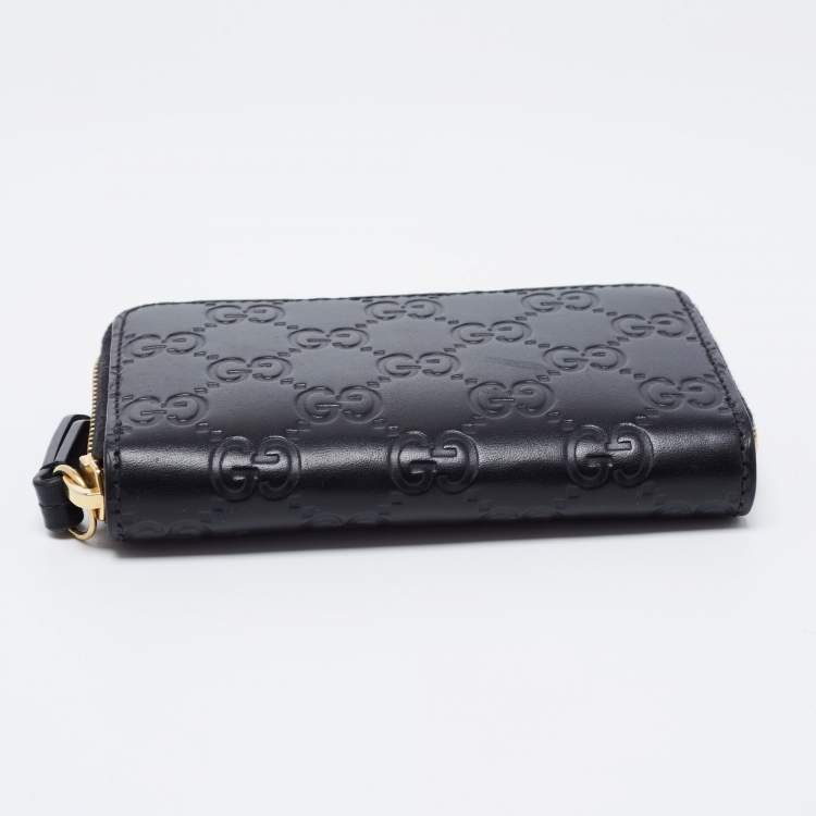 Pre Owned Gucci Black Guccissima Leather Zip Around Card Case