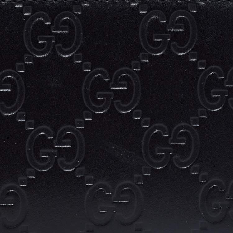 Pre Owned Gucci Black Guccissima Leather Zip Around Card Case