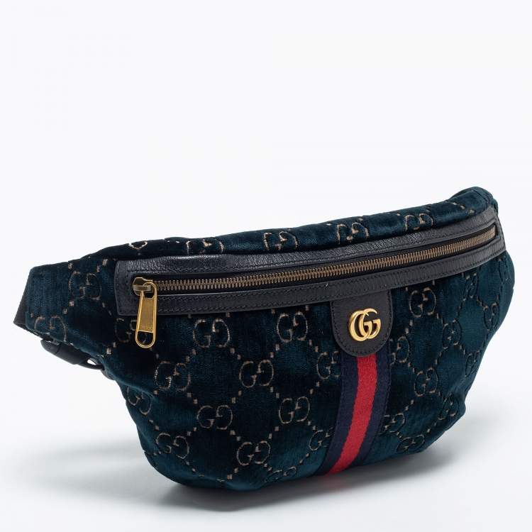 Pre Owned Gucci Blue GG Velvet Web Belt Bag