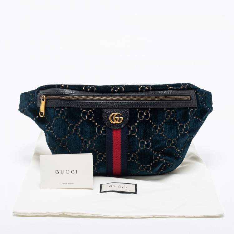 Pre Owned Gucci Blue GG Velvet Web Belt Bag