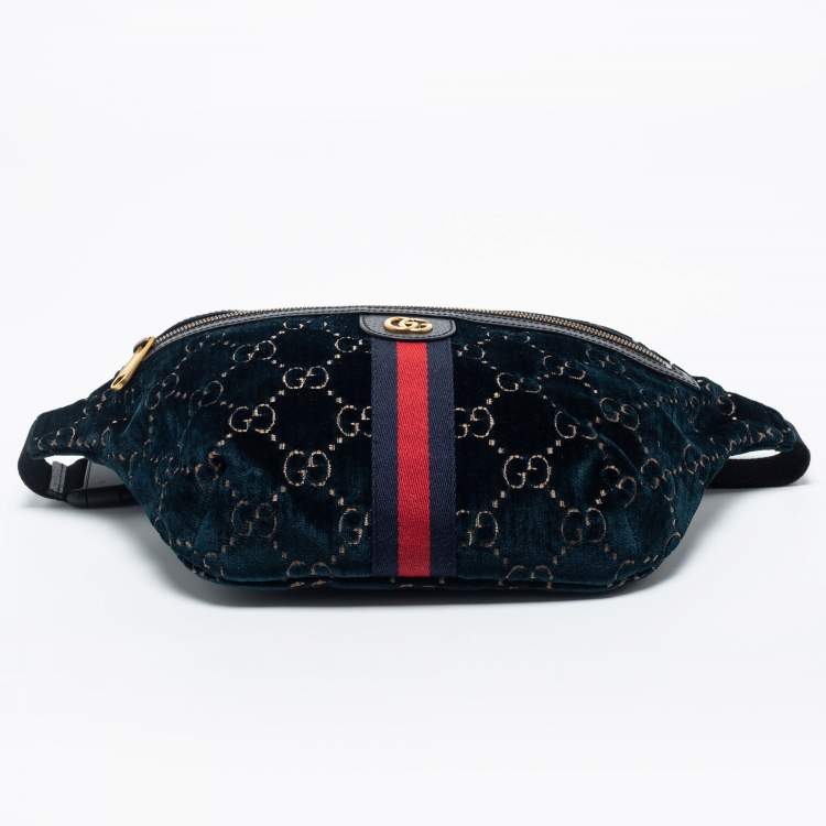 Pre Owned Gucci Blue GG Velvet Web Belt Bag