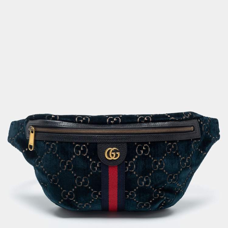 Pre Owned Gucci Blue GG Velvet Web Belt Bag