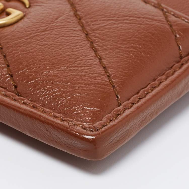 Pre Owned Gucci Brown Matelasse Leather GG Marmont Card Holder