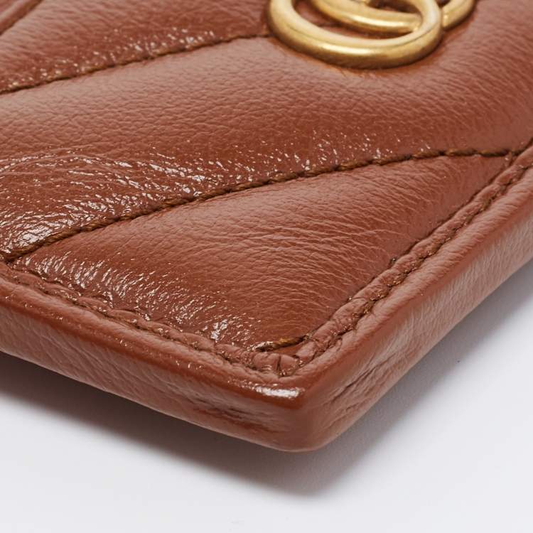 Pre Owned Gucci Brown Matelasse Leather GG Marmont Card Holder