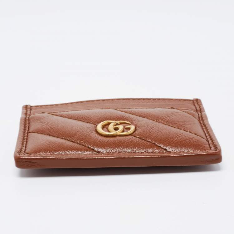 Pre Owned Gucci Brown Matelasse Leather GG Marmont Card Holder