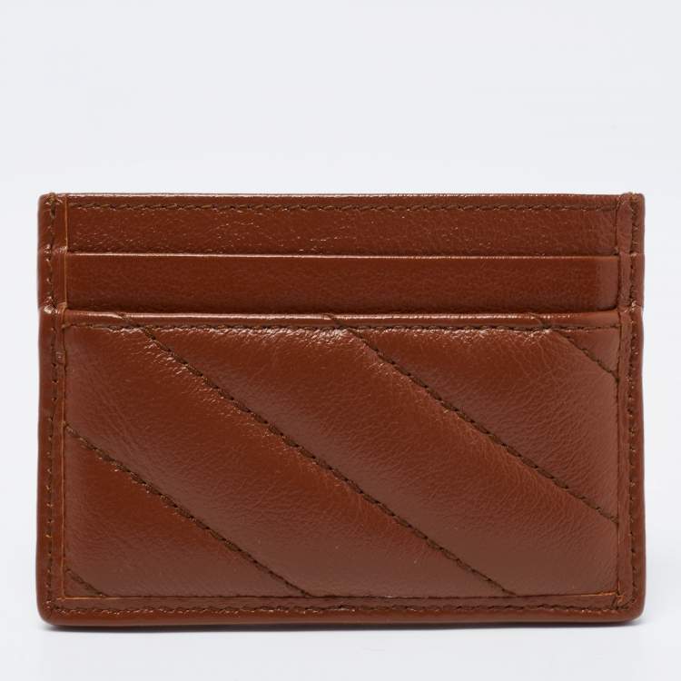 Pre Owned Gucci Brown Matelasse Leather GG Marmont Card Holder