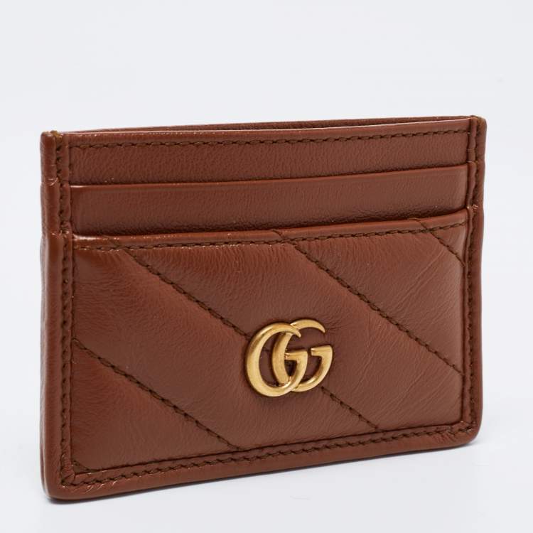 Pre Owned Gucci Brown Matelasse Leather GG Marmont Card Holder