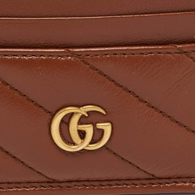 Pre Owned Gucci Brown Matelasse Leather GG Marmont Card Holder
