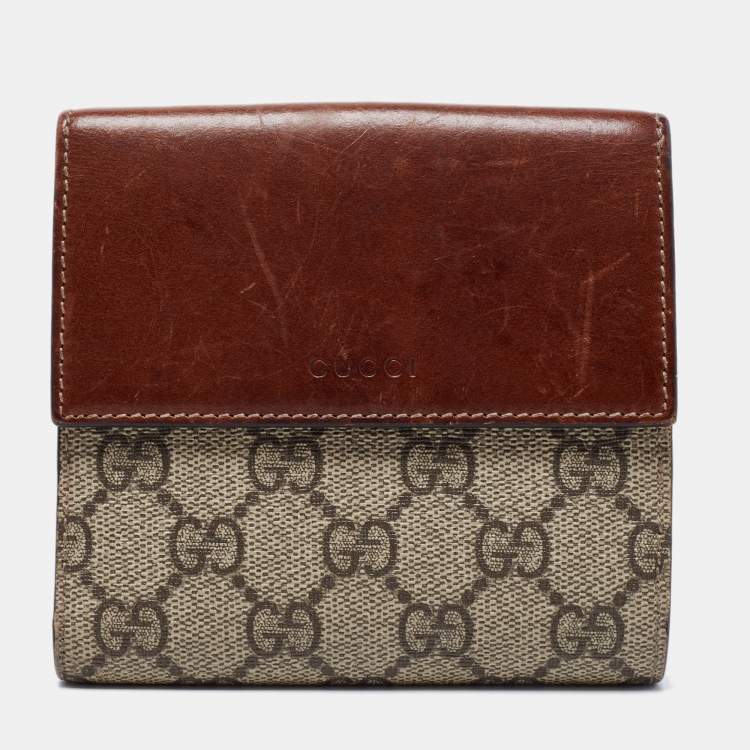 Gucci Brown/Beige GG Supreme Canvas and Leather Ophidia French Wallet