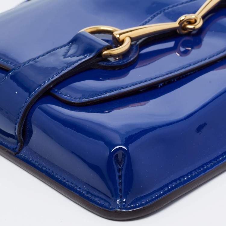 Pre Owned Gucci Blue Patent Leather Bright Bit Crossbody Bag