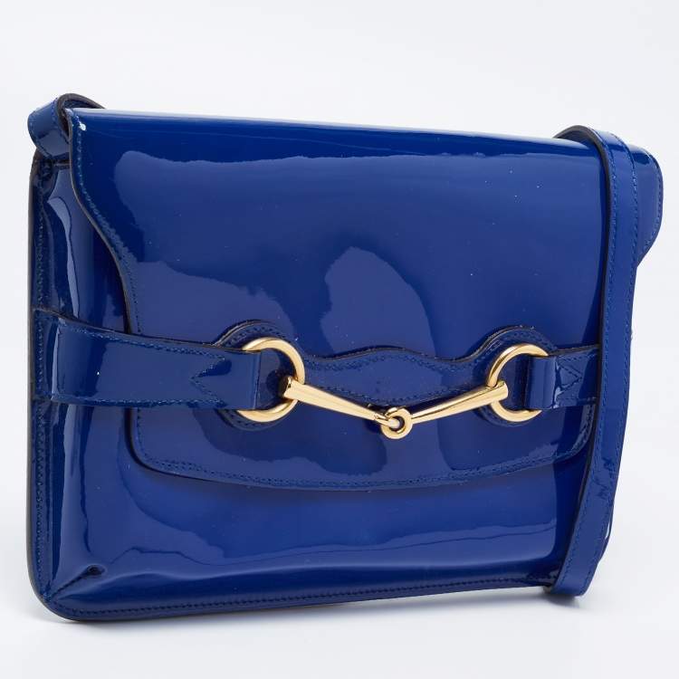 Pre Owned Gucci Blue Patent Leather Bright Bit Crossbody Bag