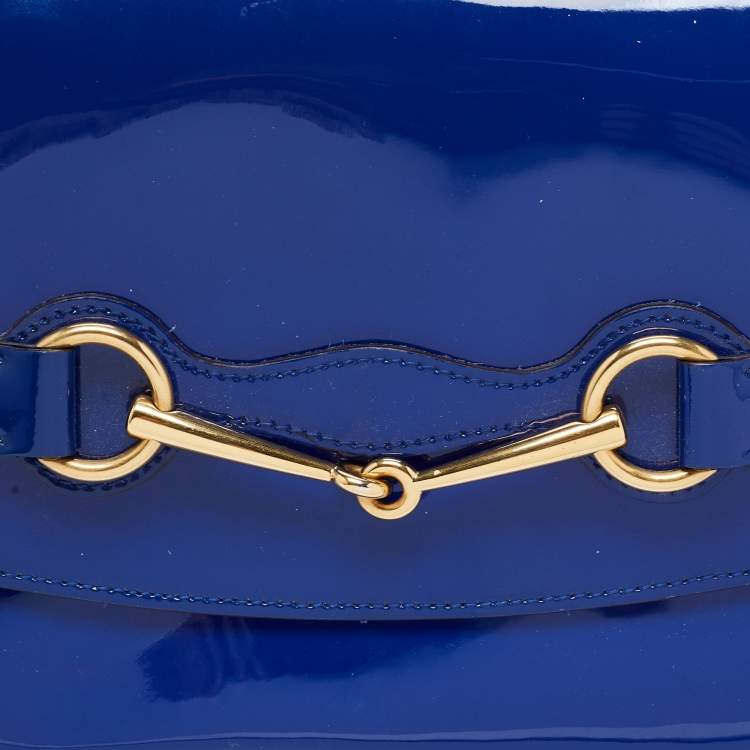 Pre Owned Gucci Blue Patent Leather Bright Bit Crossbody Bag