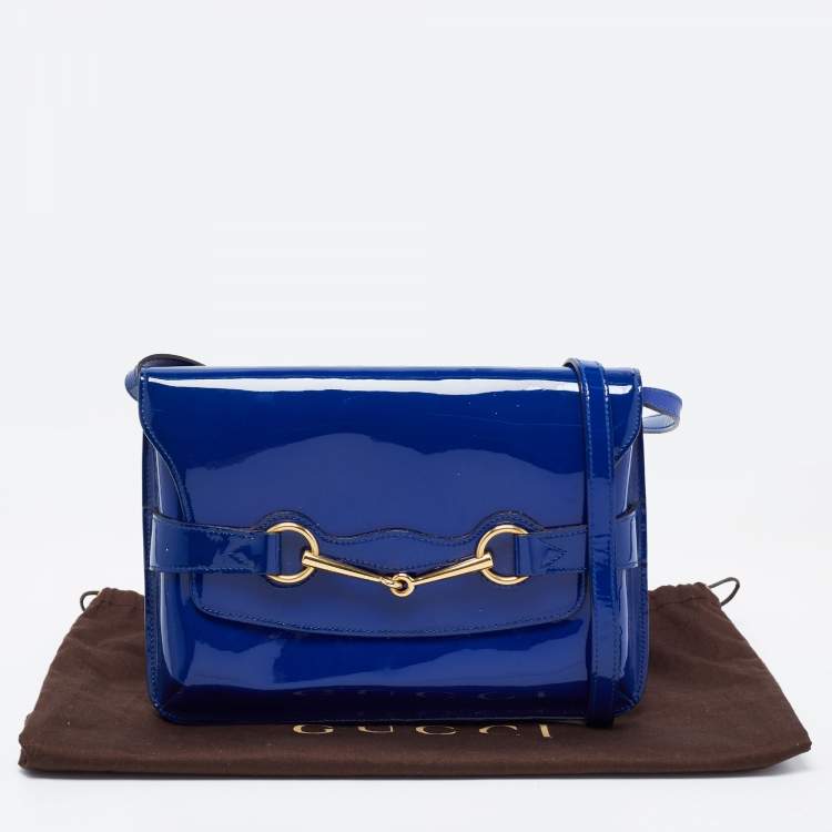 Pre Owned Gucci Blue Patent Leather Bright Bit Crossbody Bag