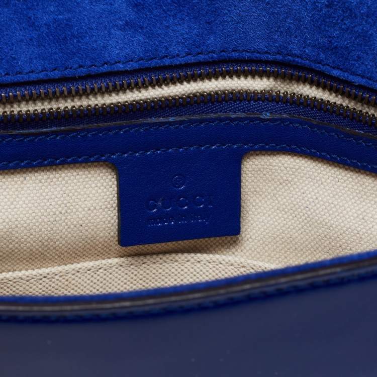 Pre Owned Gucci Blue Patent Leather Bright Bit Crossbody Bag