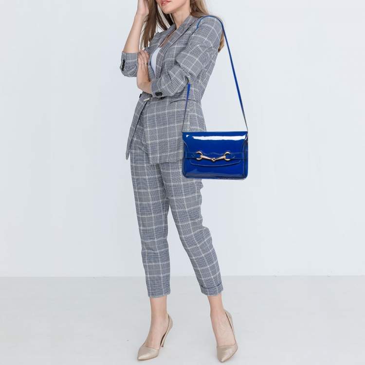 Pre Owned Gucci Blue Patent Leather Bright Bit Crossbody Bag