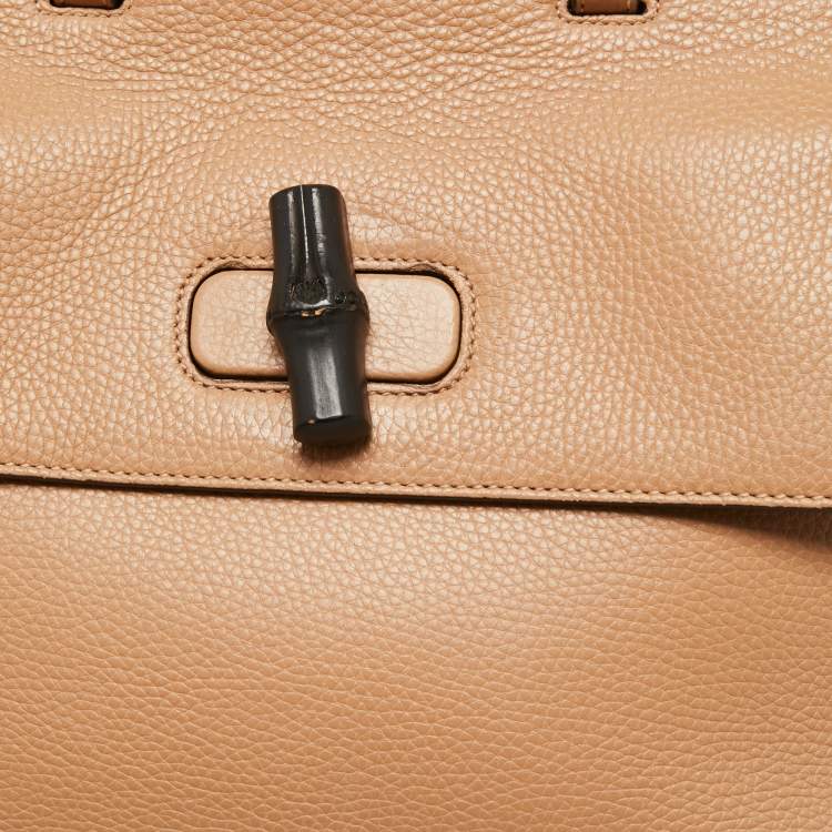 Pre Owned Gucci Beige Leather Medium Bamboo Daily Top Handle Bag