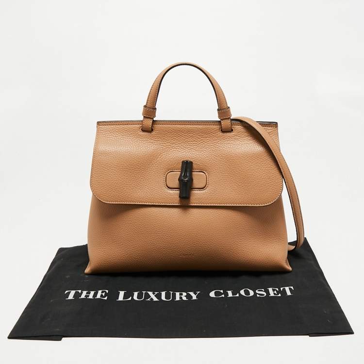 Pre Owned Gucci Beige Leather Medium Bamboo Daily Top Handle Bag