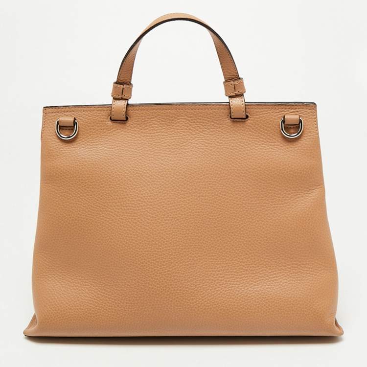 Pre Owned Gucci Beige Leather Medium Bamboo Daily Top Handle Bag