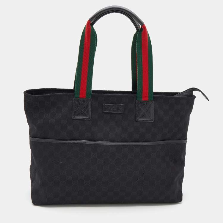 Gucci GG Monogram Canvas Web Large Diaper Tote Bag Black