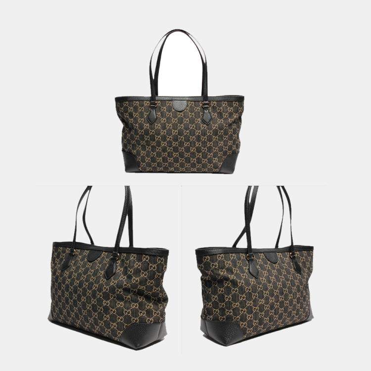 Pre Owned Gucci Black GG Coated Canvas Leather Medium Ophidia Tote Bag 