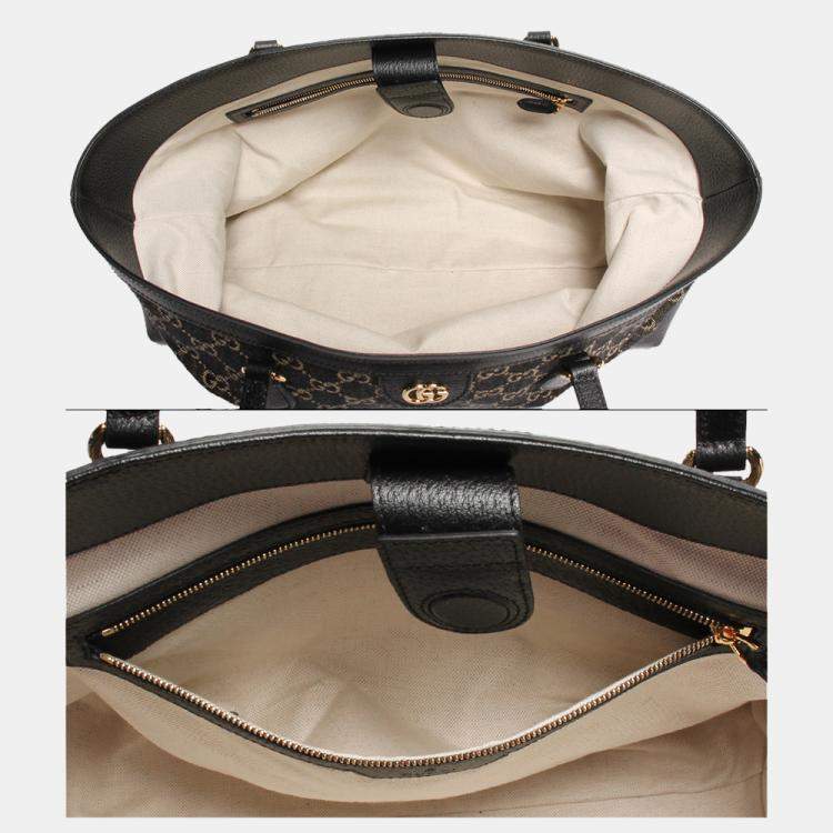 Pre Owned Gucci Black GG Coated Canvas Leather Medium Ophidia Tote Bag 