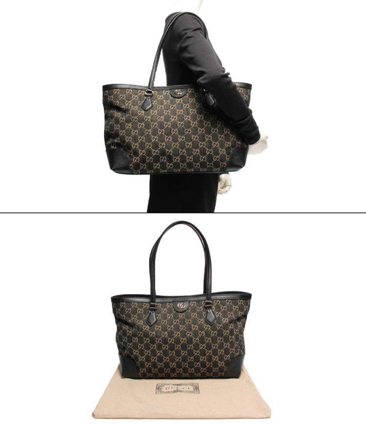 Pre Owned Gucci Black GG Coated Canvas Leather Medium Ophidia Tote Bag 