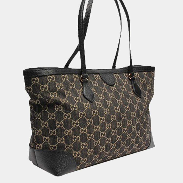Pre Owned Gucci Black GG Coated Canvas Leather Medium Ophidia Tote Bag 