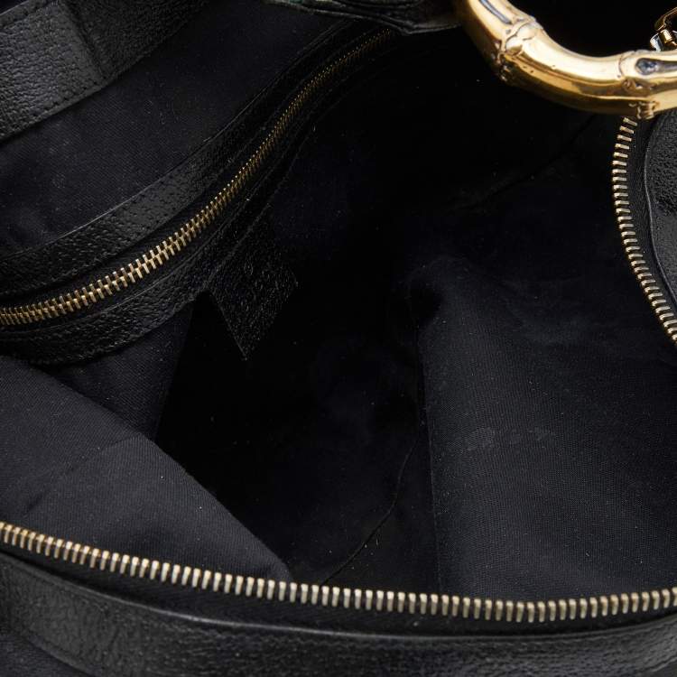 Pre Owned Gucci Black GG Canvas and Web Bamboo Ring Hobo