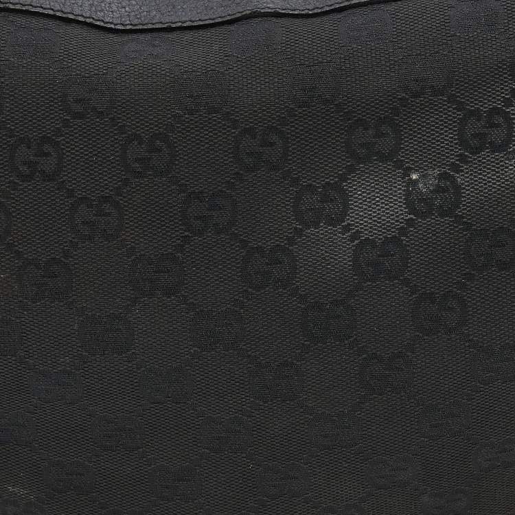 Pre Owned Gucci Black GG Canvas and Web Bamboo Ring Hobo