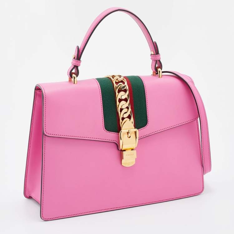 Pre Owned Gucci Pink Leather Medium Sylvie Top Handle Bag