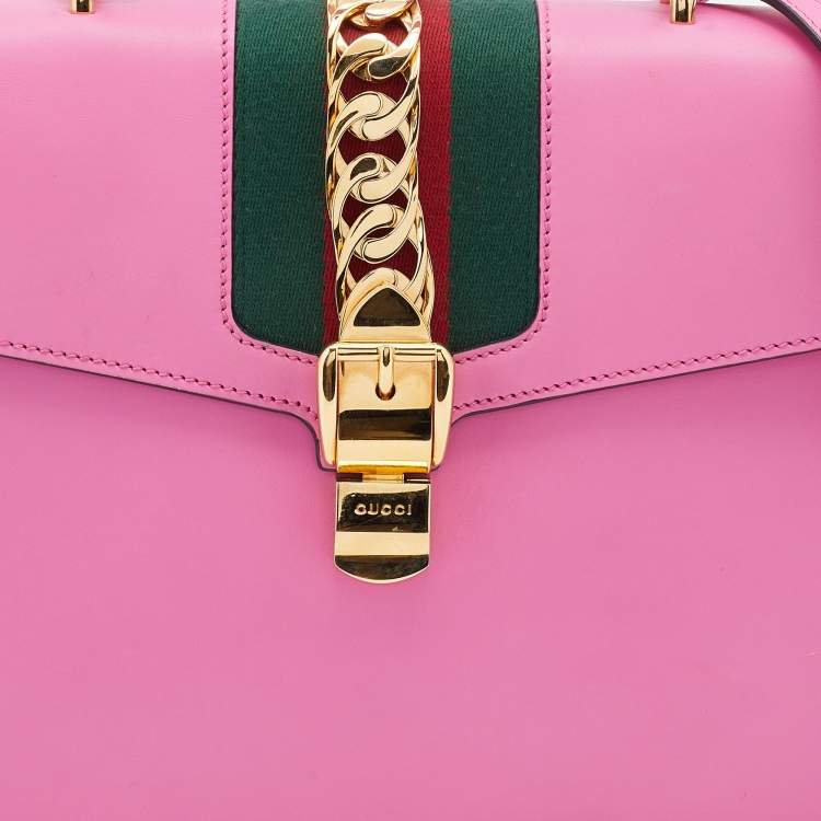 Pre Owned Gucci Pink Leather Medium Sylvie Top Handle Bag
