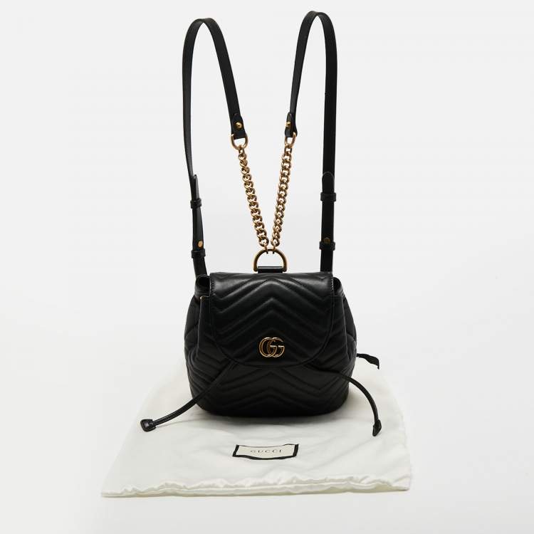 Pre Owned Gucci Black Matelassé Leather GG Marmont Backpack