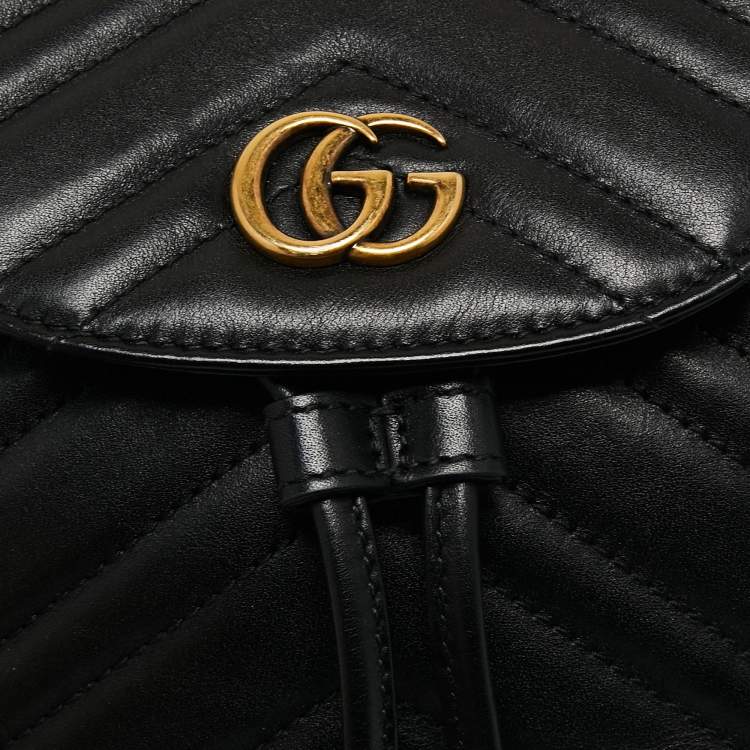 Pre Owned Gucci Black Matelassé Leather GG Marmont Backpack