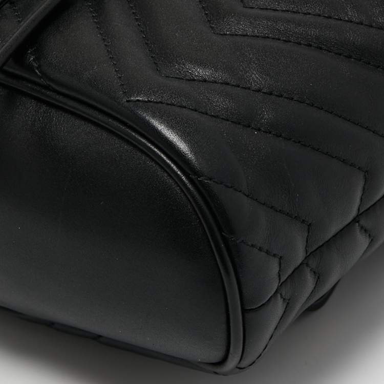Pre Owned Gucci Black Matelassé Leather GG Marmont Backpack