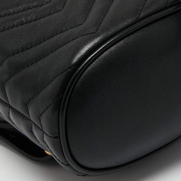 Pre Owned Gucci Black Matelassé Leather GG Marmont Backpack