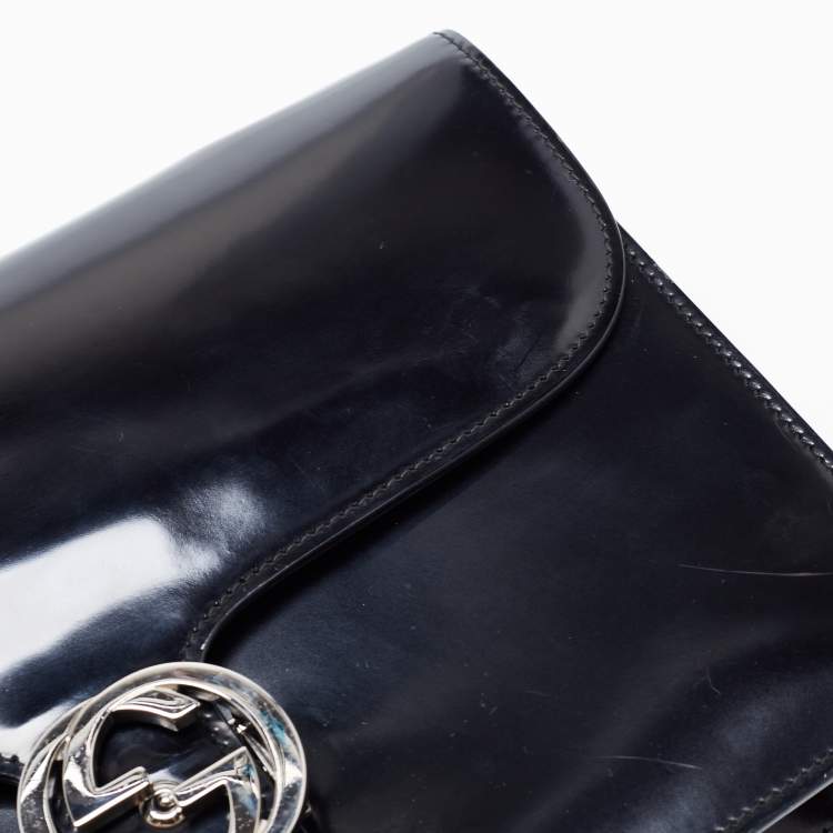 Pre Owned Gucci Black Leather Medium Interlocking G Shoulder Bag