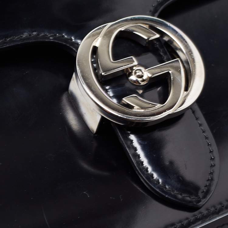Pre Owned Gucci Black Leather Medium Interlocking G Shoulder Bag