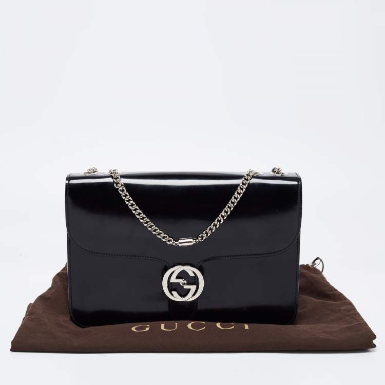 Pre Owned Gucci Black Leather Medium Interlocking G Shoulder Bag