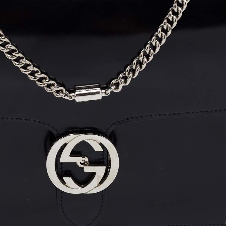 Pre Owned Gucci Black Leather Medium Interlocking G Shoulder Bag