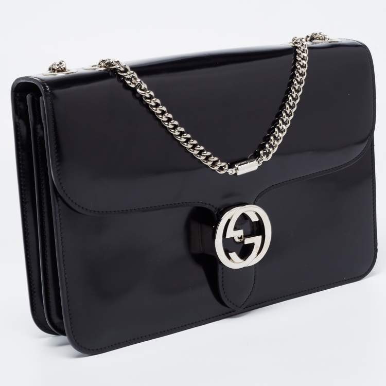 Pre Owned Gucci Black Leather Medium Interlocking G Shoulder Bag