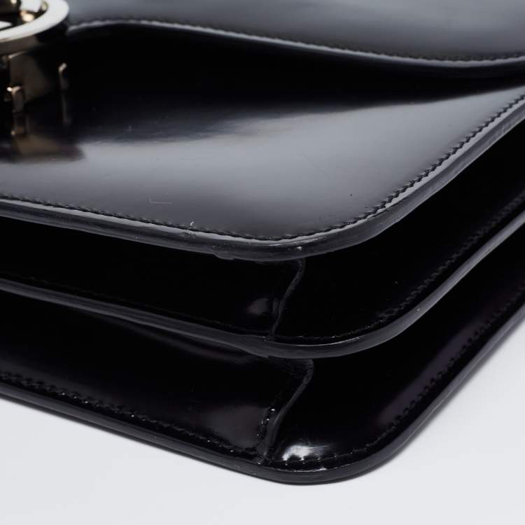 Pre Owned Gucci Black Leather Medium Interlocking G Shoulder Bag