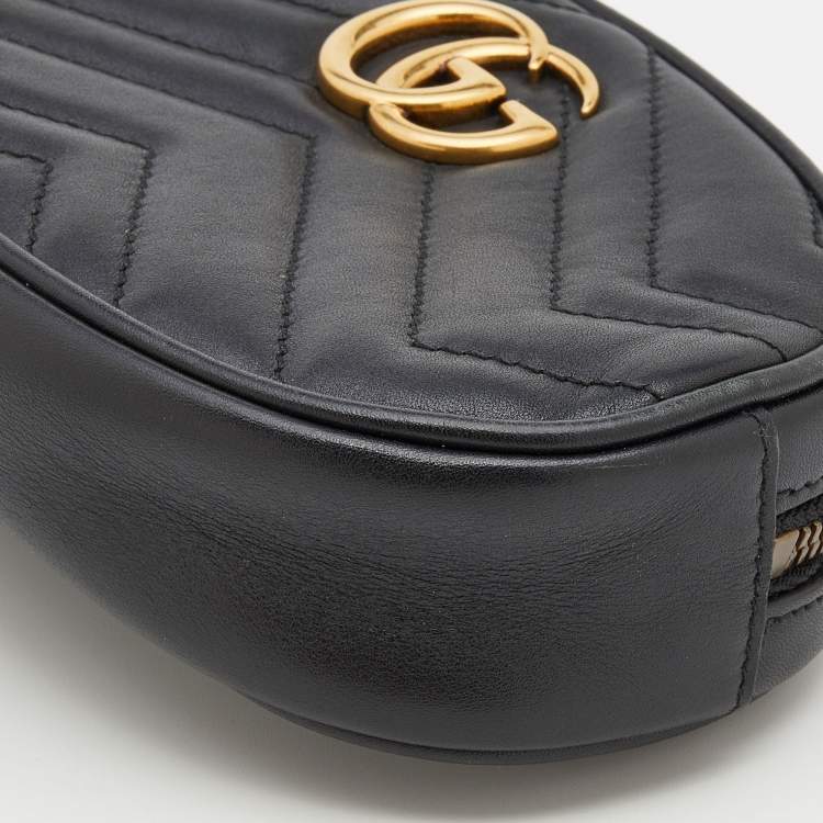 Pre Owned Gucci Black Matelassé Leather GG Marmont Belt Bag