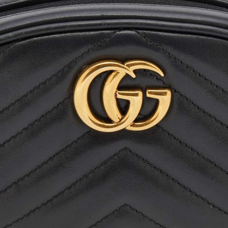 Pre Owned Gucci Black Matelassé Leather GG Marmont Belt Bag